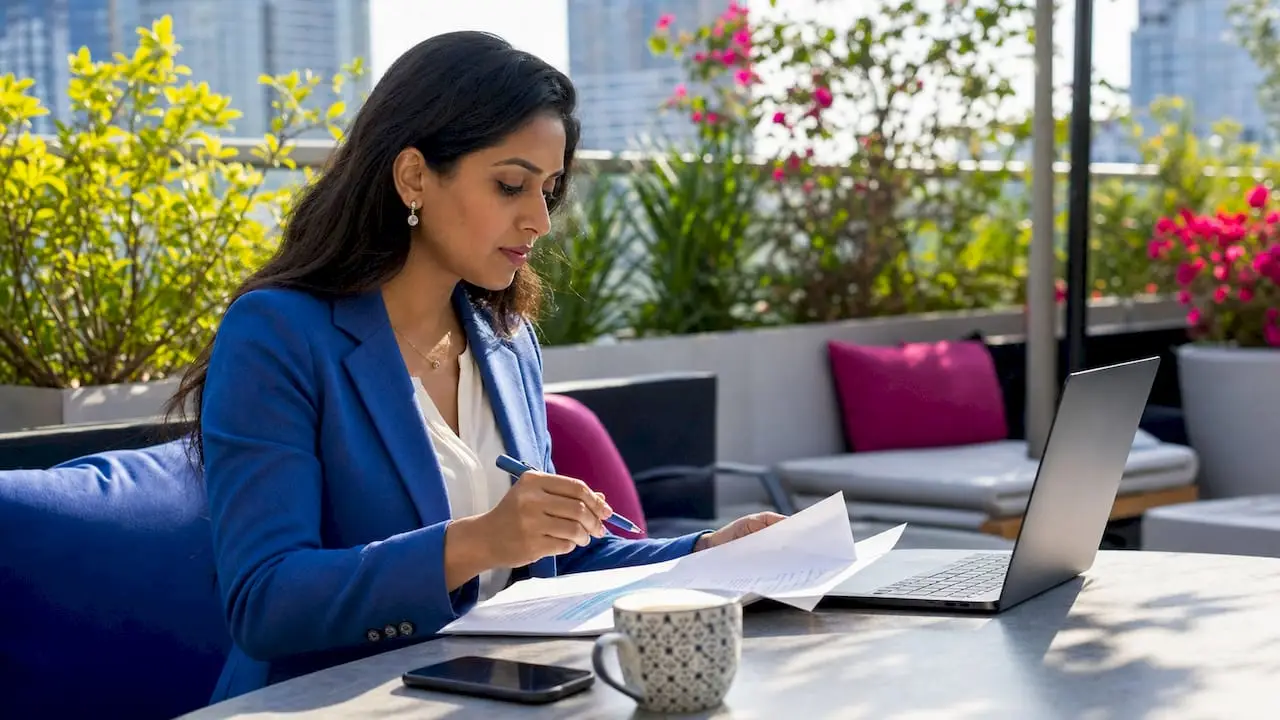 Event planner reviewing bartender cost documents