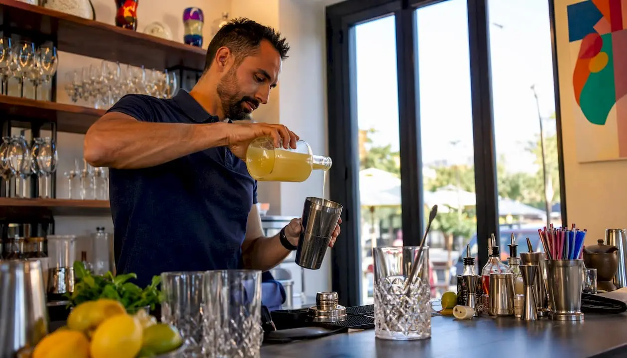 Mixologist preparing cocktail class station