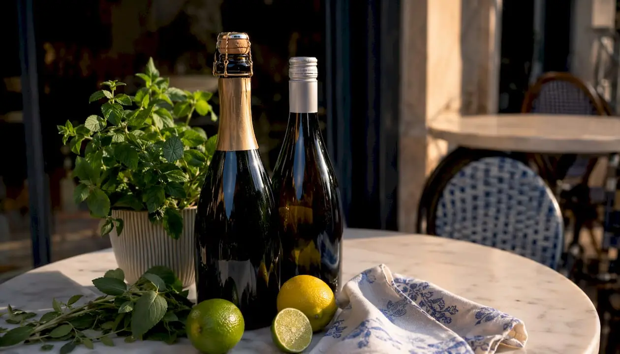 Close-up of Champagne and Prosecco bottle tops