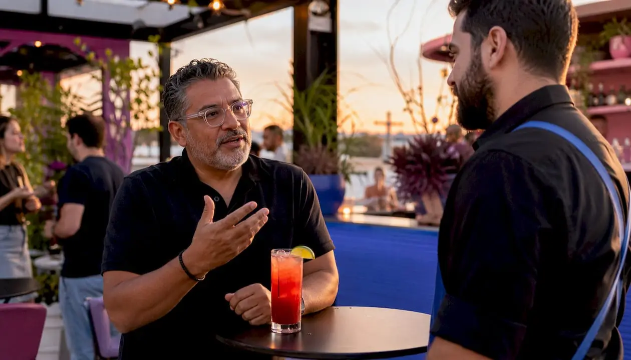 Bar patron discussing drink choices
