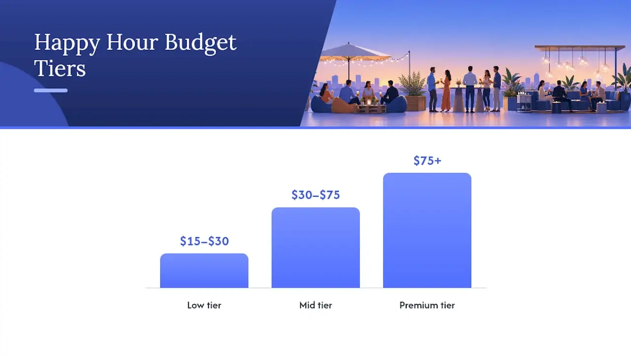 Diagram showing corporate happy hour budget tiers and features