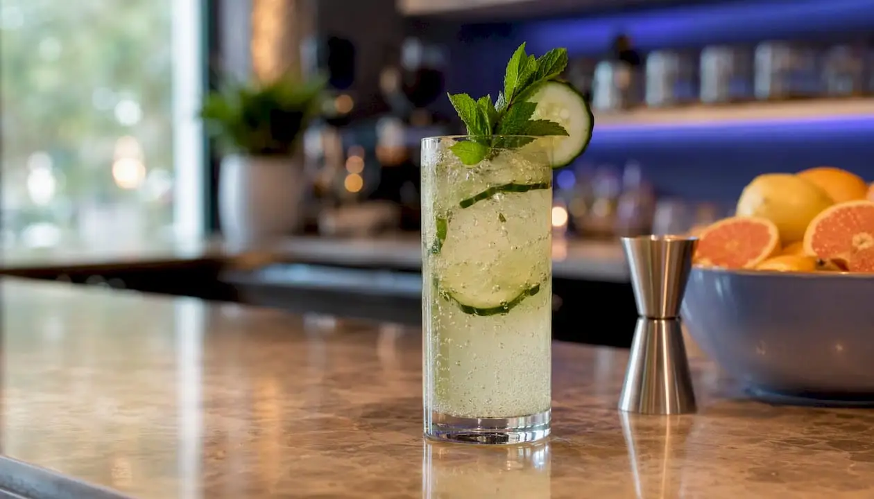 Sparkling botanical mocktail with garnishes