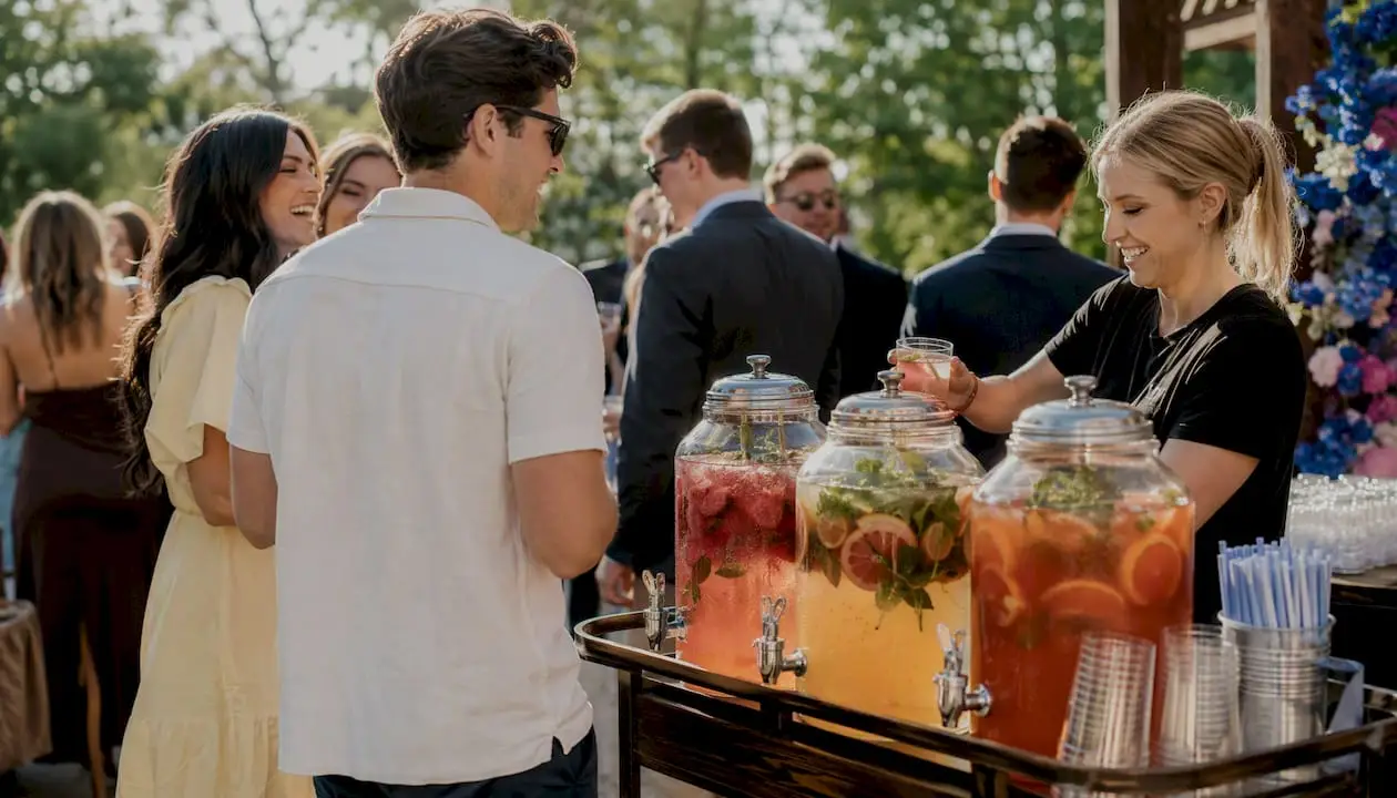 Graduation party drink dispenser station outdoors