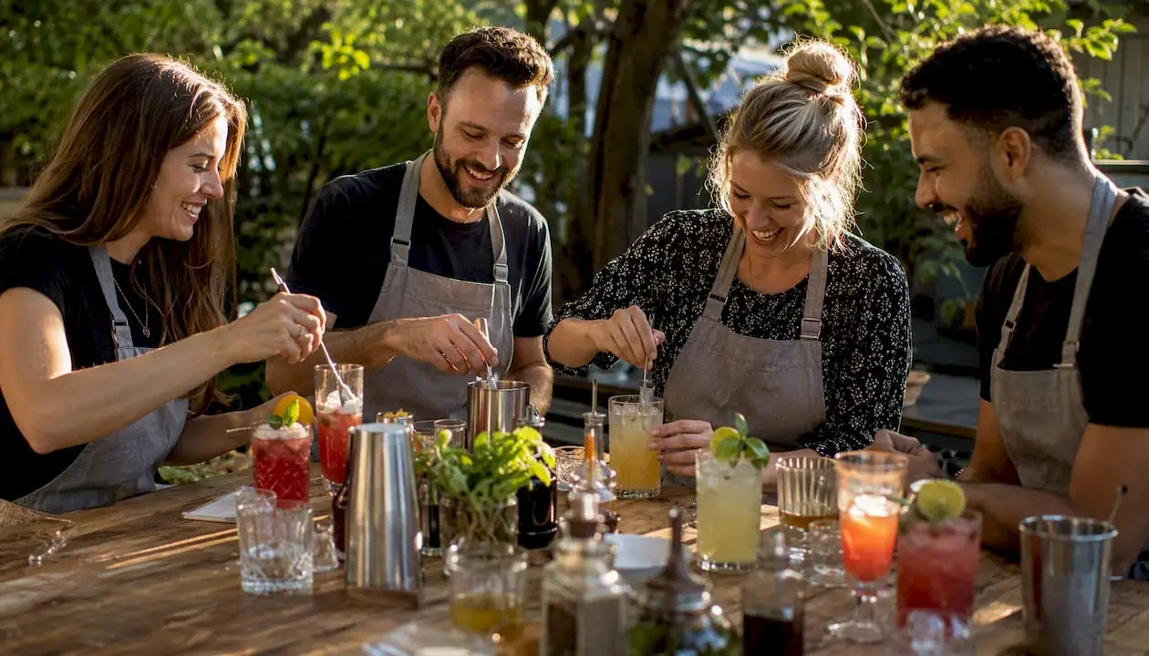 Cocktail drinks at casual public workshop