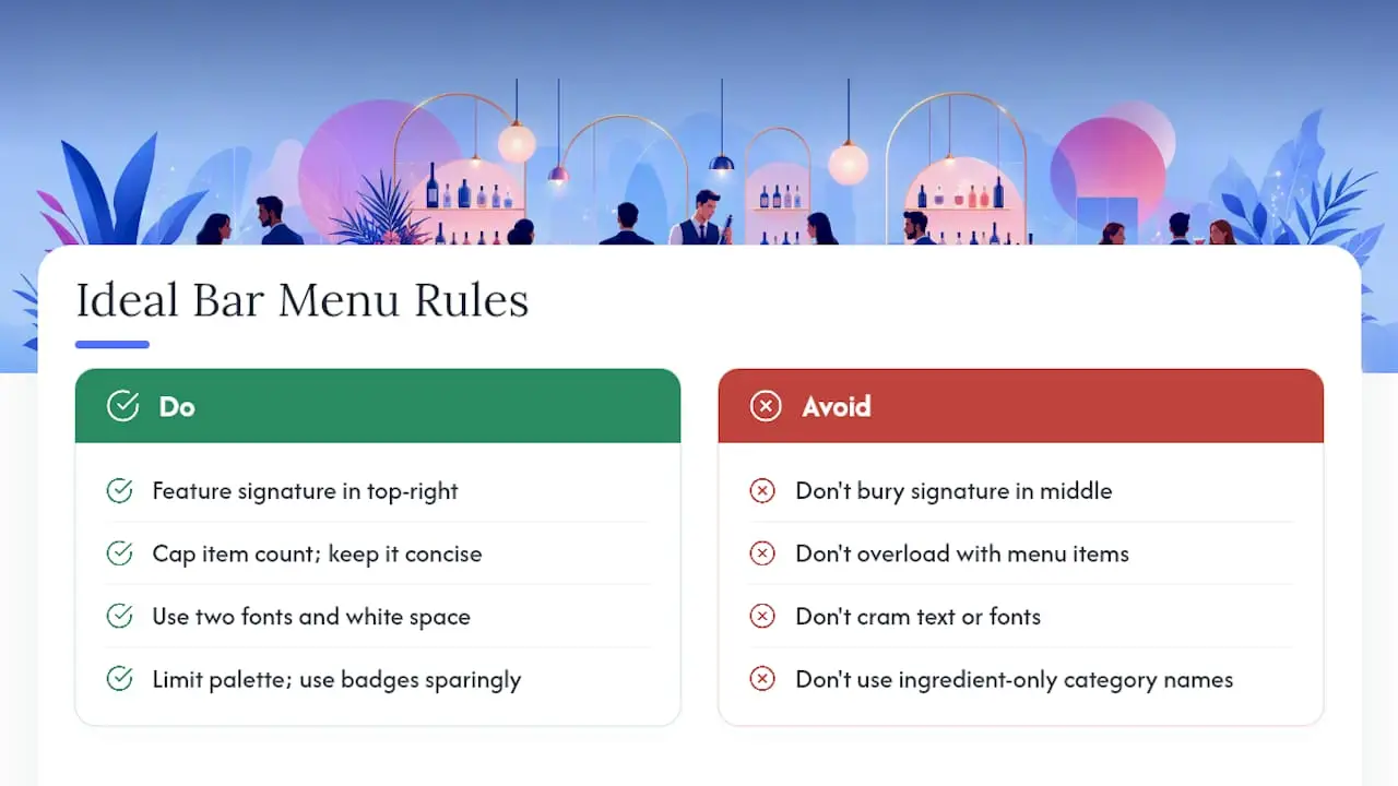 Diagram showing balanced cocktail menu item count categories