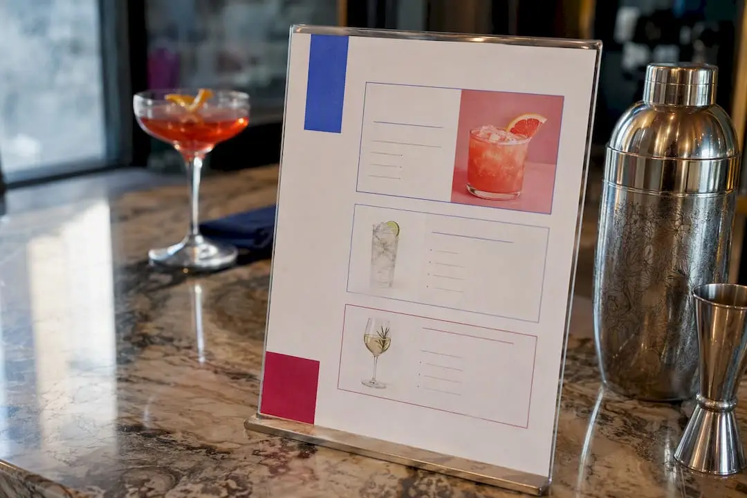 Event bar menu with featured cocktail highlighted