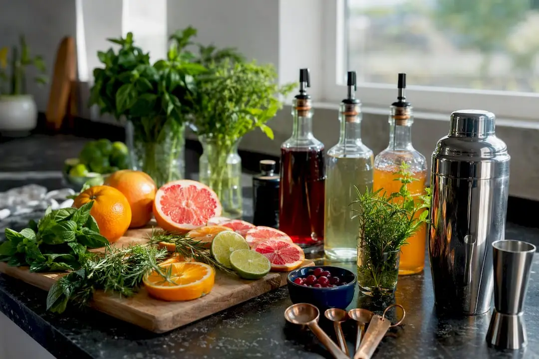 Fresh ingredients for elevated mocktails on table