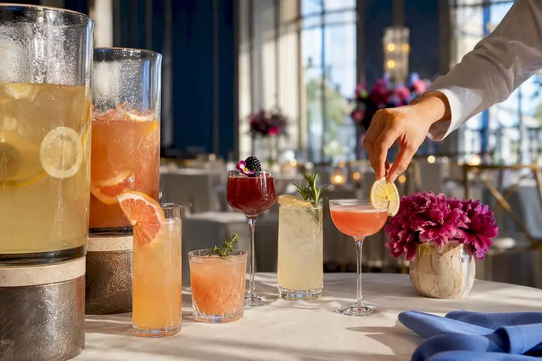Batch mocktails arranged for wedding reception